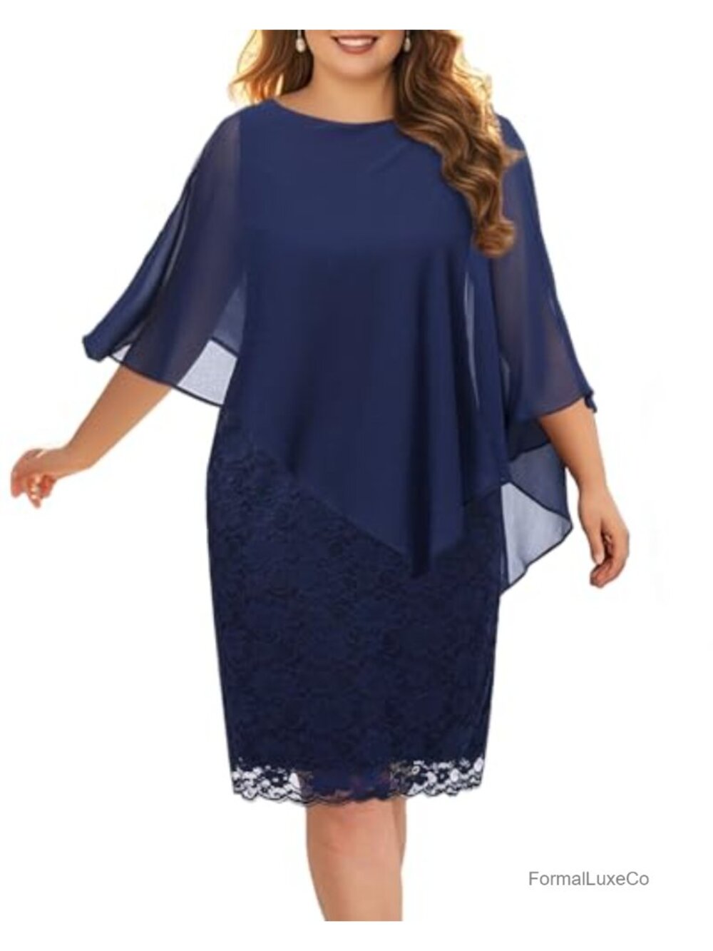 Plus Size Wedding Guest Dress Semi Formal Lace Cape Sheath